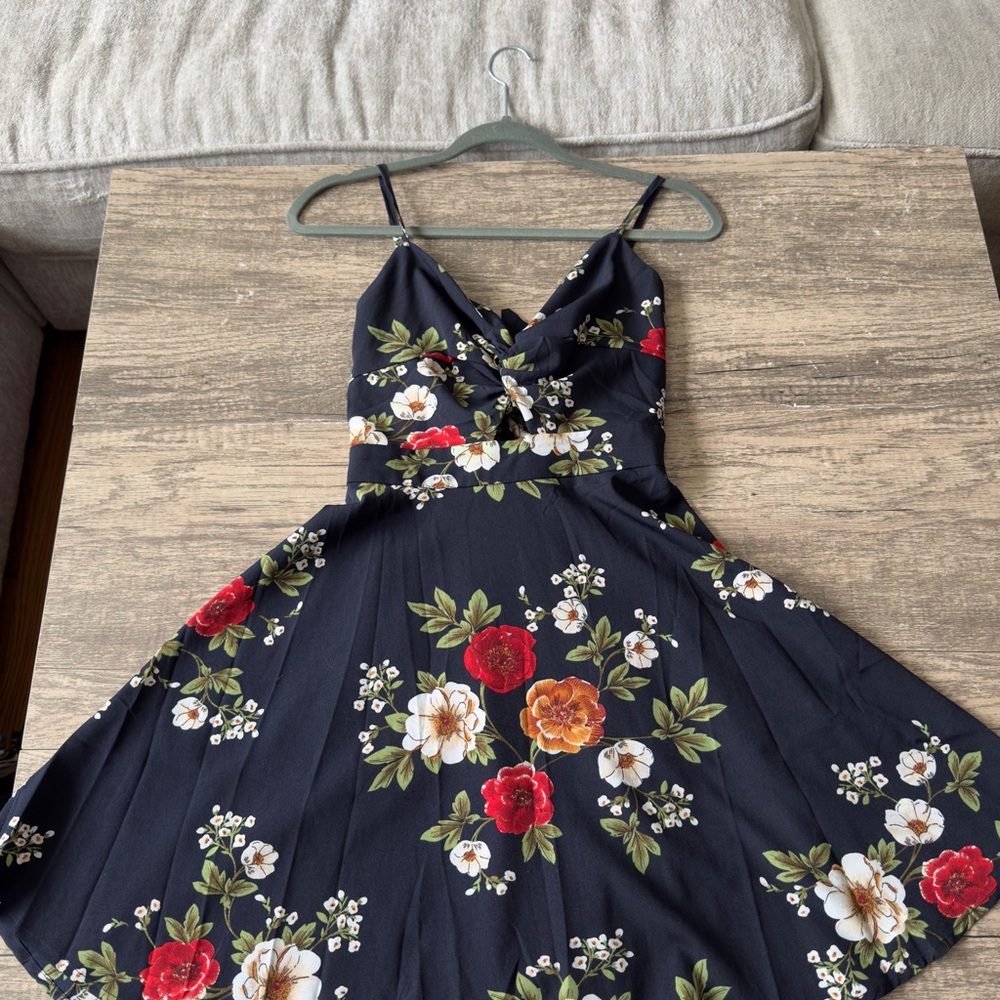 Floral Spaghetti Strap Tie Dress
